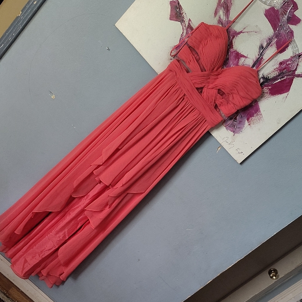 Cache Pink Pleated Maxi Dress Sweetheart Neckline